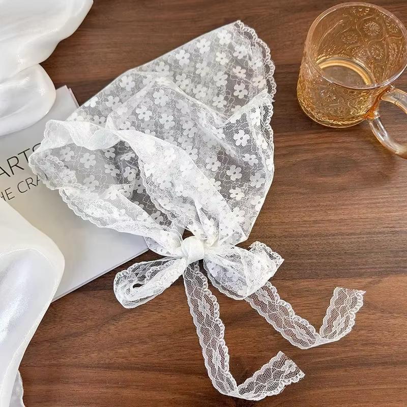Retro Lace Bandana Headband White Woven Floral Print Hair Scarf Bohemia Triangle Headscarf Hat Sweet Women Hair Accessories