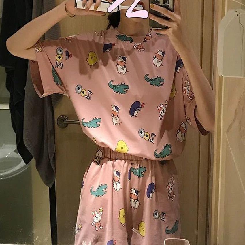 Женская одежда для сна, милый пижамный комплект с мультяшным принтом, летние футболки с короткими рукавами, шорты, одежда для сна