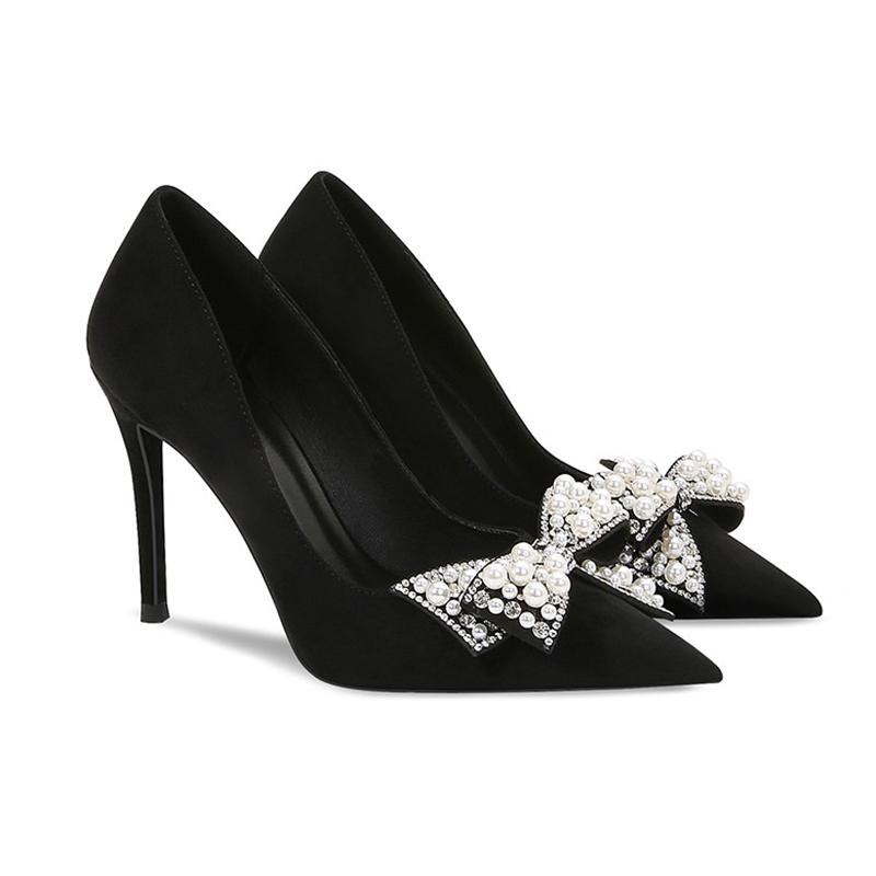 Брендовые женские сексуальные туфли на высоком каблуке, модные туфли-лодочки на шпильке с бантом, туфли-лодочки с острым носком, новый тренд, дизайнерская вечерняя женская обувь Mujer