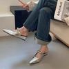 Temperament Pointed Metal Word with Bag Head Half Slippers 2025 New Wedge Heel Middle Heel Muller Shoes Platform Women's Sandals