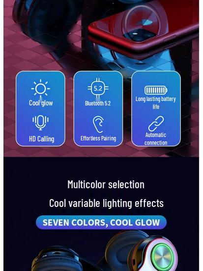 Luminous Bluetooth Head-mounted Heavy Bass Wireless Sports Gaming Headset