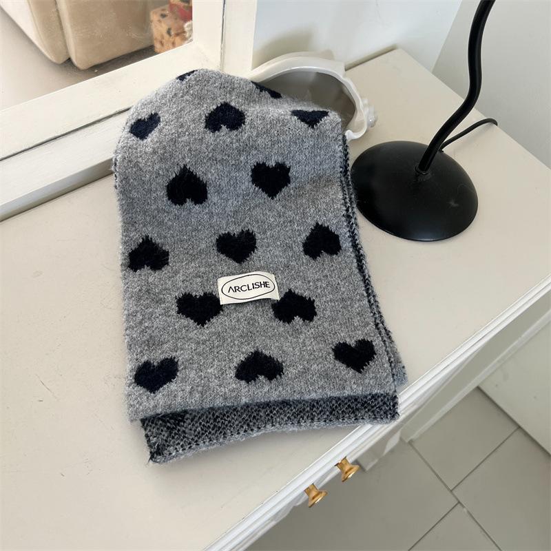 Korean Style Heart Knit Scarf for Girls Winter Warm Forest Neck Warmer Aesthetic Acrylic Wool Blend Fashion Cold Weather Scarf