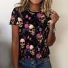 Летняя мода с коротким рукавом, повседневные футболки с принтом 3D-черепов, женская одежда, уличная одежда с круглым вырезом, футболки и блузки, большие размеры