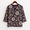 Vintage Casual Blouse, For Women, Floral Print, Round Neck, Three-Quarter Sleeves, Elegant Loose Fit
