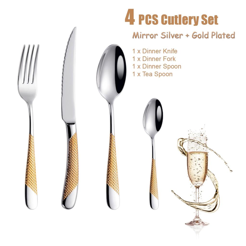 Набор столовых приборов класса люкс с золотым покрытием, 4/8/16/20/24/28 предметов, можно мыть в посудомоечной машине, набор столовых приборов из стали 18/10, серебряный набор столовых приборов с кованой ручкой