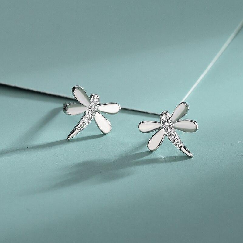 Серьги-гвоздики в виде стрекоз из стерлингового серебра S925 с бриллиантами Женская мода Личность Простота Творчество Животные