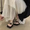 Summer High Heel Sandals Retro Thin Band Square Toe Slippers for Women Fashion Slim Heel Women Shoes Zapatos De Mujer