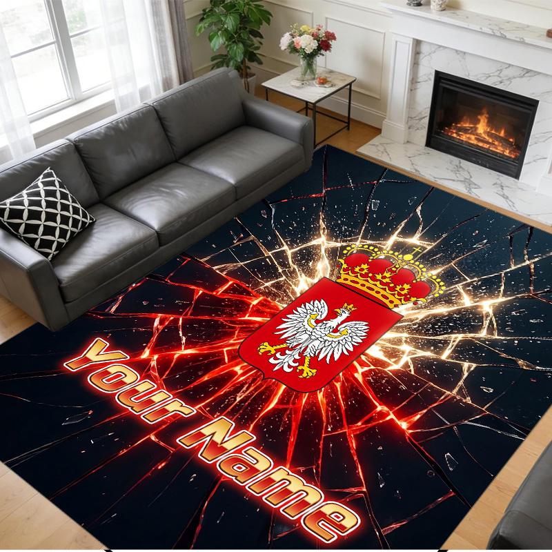 Crystal Velvet Rug Custom Name Text, Soft Non Slip Floor Mat Home DecorPoland Football