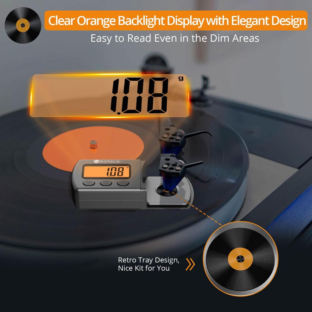 Neoteck Модернизированный цифровой проигрыватель с шкалой силы иглы с оранжевым ЖК-дисплеем 0,01 г/5,00 г с подсветкой(Серебряный)