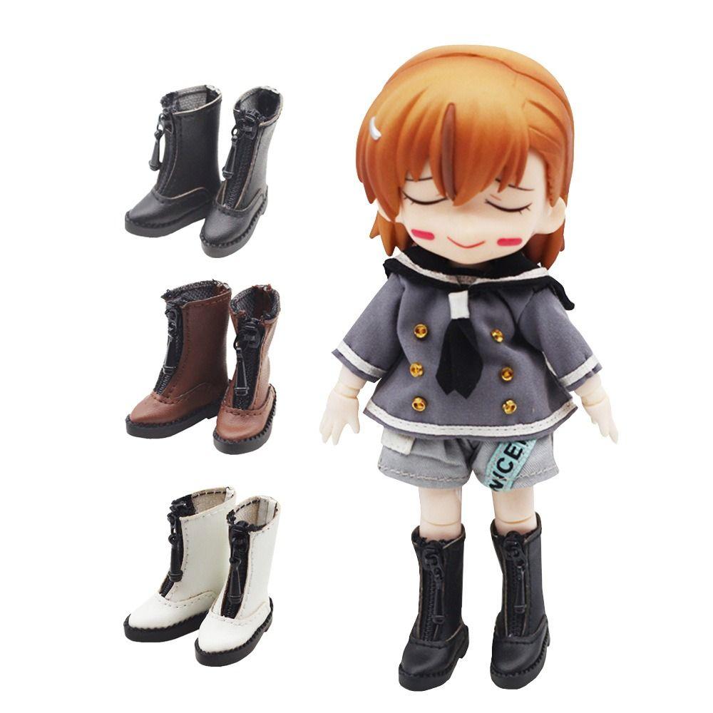 1 Pair Metal Zipper 1/12 Bjd Doll Leather Shoes High-top 1/12 Bjd Doll Boots Middle Blyth Doll