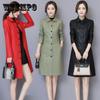 Autumn and Winter Genuine Leather Women's Mid-length Slim Fit and Cotton Thickened Thin Trench Coat