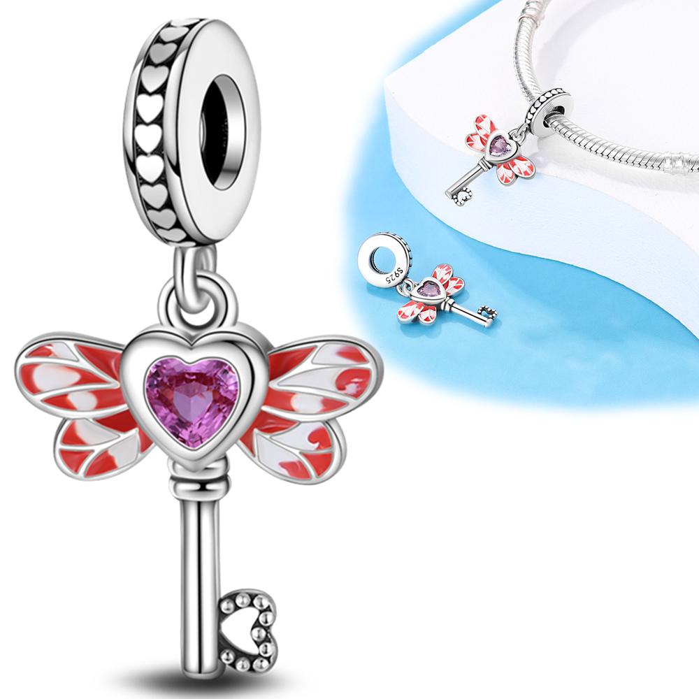 S925 Sterling Silver Key & Lock Heart Pendant Fit Charms Silver S925 Original Bracelet for Jewelry Making
