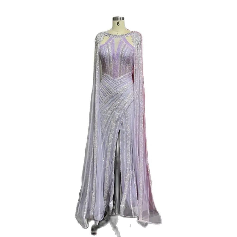 European and American sexy flying sleeves fishtail evening dress performance support banquet performance long dress LA11081