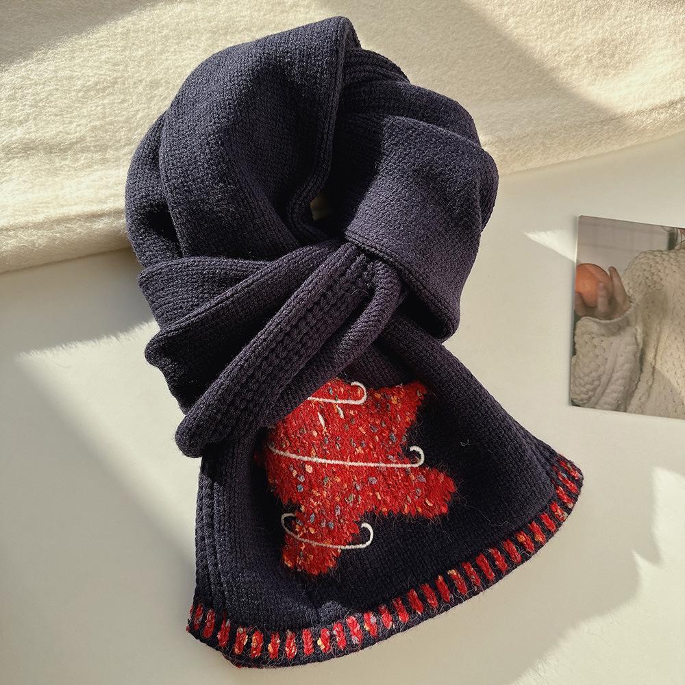 Festive Snowflake & Stars Jacquard Knit Scarf - Warm Winter Neck Warmer, Perfect Christmas Gift for Women