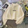 Autumn Winter Warm Cashmere Sweatshirt Women's Fashion Plush Loose Letter Korean Short Jacket Sweatshirt