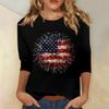 Женская мода, повседневная свободная футболка с принтом на День независимости и круглым вырезом, рукав 3/4, женский топ