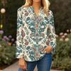 Women's Fashionable And Casual Shirt Long Sleeve V-neck Button Printed Blouse Top