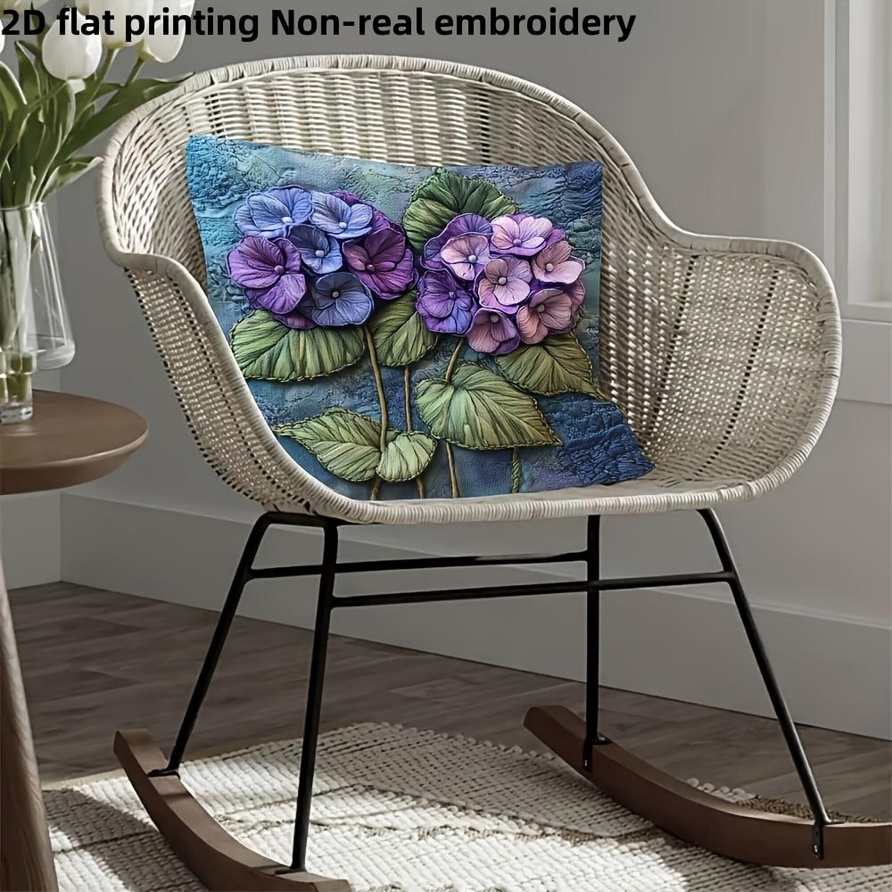 2D Effect Purple Hydrangea Throw Pillow Cover, Style Floral Print Decorative Cushion For Living Room Bedroom Couch