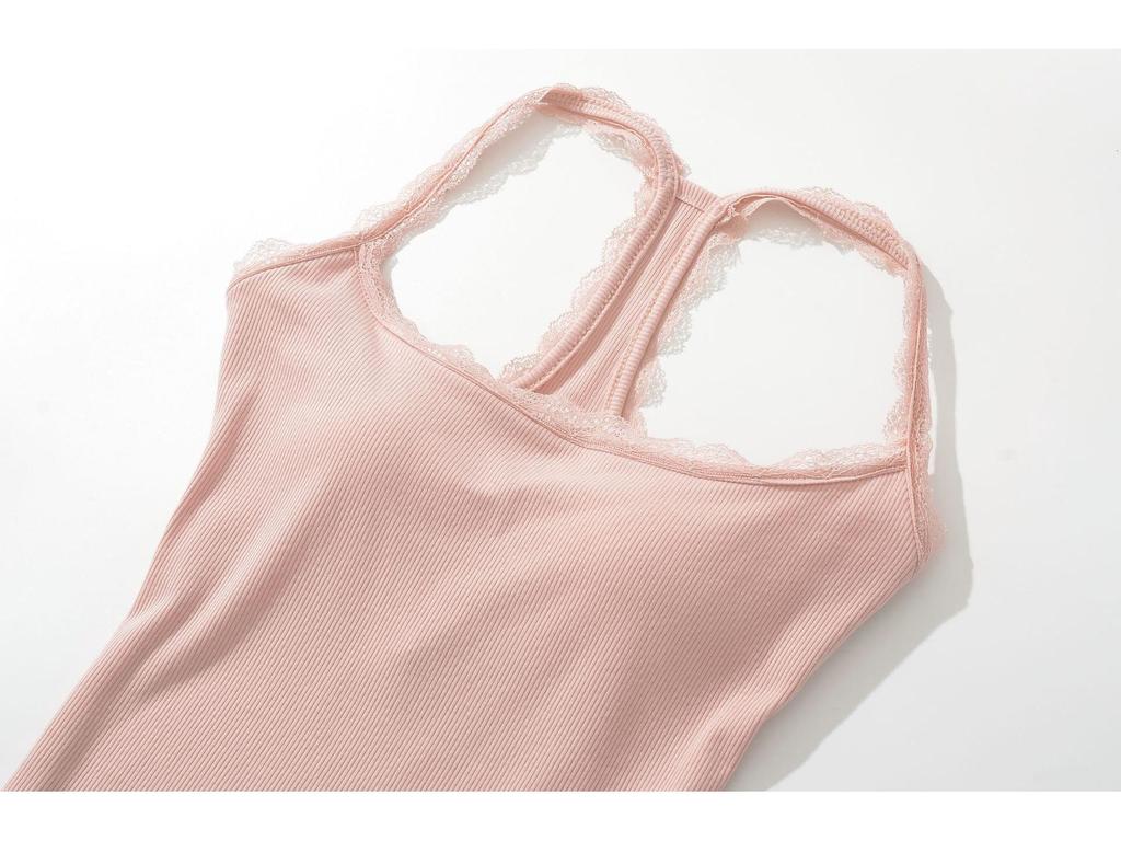 Women's Summer 2024 Backless Slim-Fit Halter Top with Bra Pads & Lace Trim