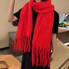 Women Winter Scarf Solid Color Thickened Warm Shawl Scarf with Tassel Design Cold Weather Fashion Accessories