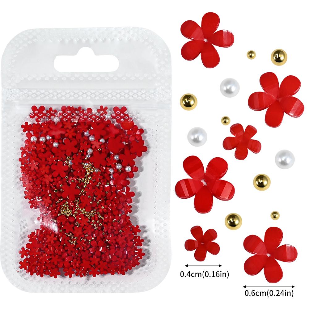 3D White Acrylic Flower Nail Art Decorations Mix Gold/Peal Beads 5G/Bag Resin Blossom Flower Nail Charms 4/6Mm Nail Accessories