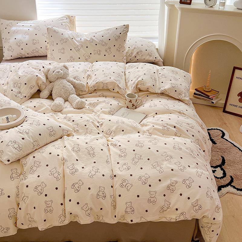 Class A Sleeping Naked, Maternal And Infant Grade Four-Piece Set, Pure Cotton Dormitory 3Pcs Set, Washed Cotton Quilt Cover, Bed Hat Model