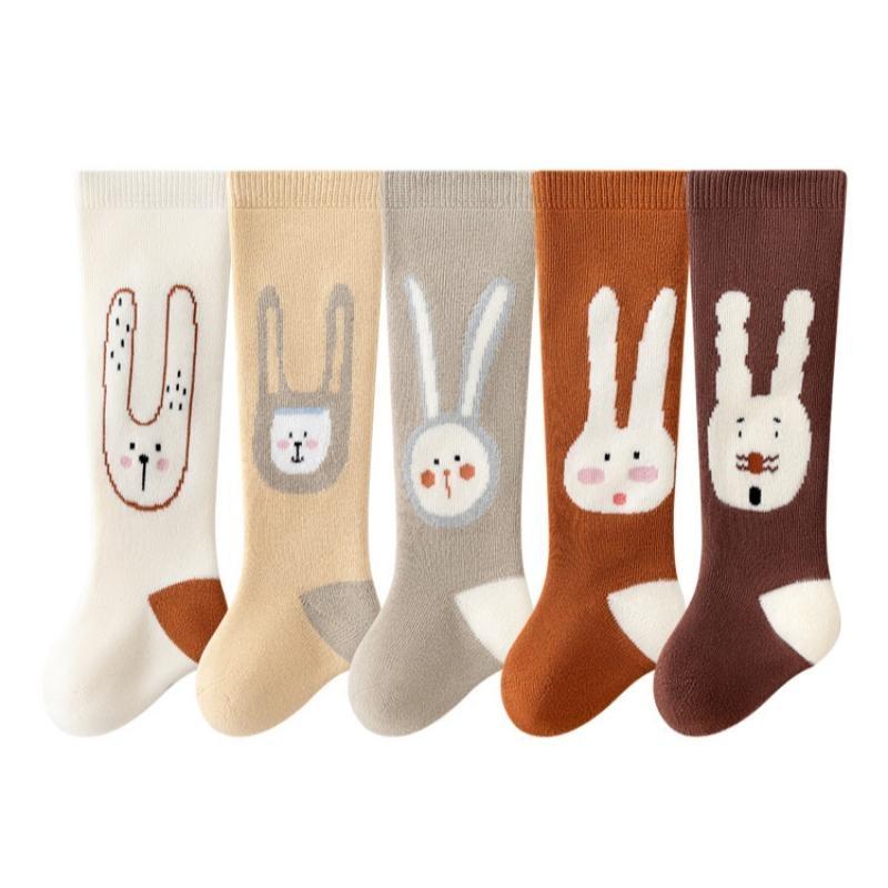 Новые носки с милым мультяшным кроликом для малышей и новорожденных, махровые носки с мехом внутри, длинные детские платные носки