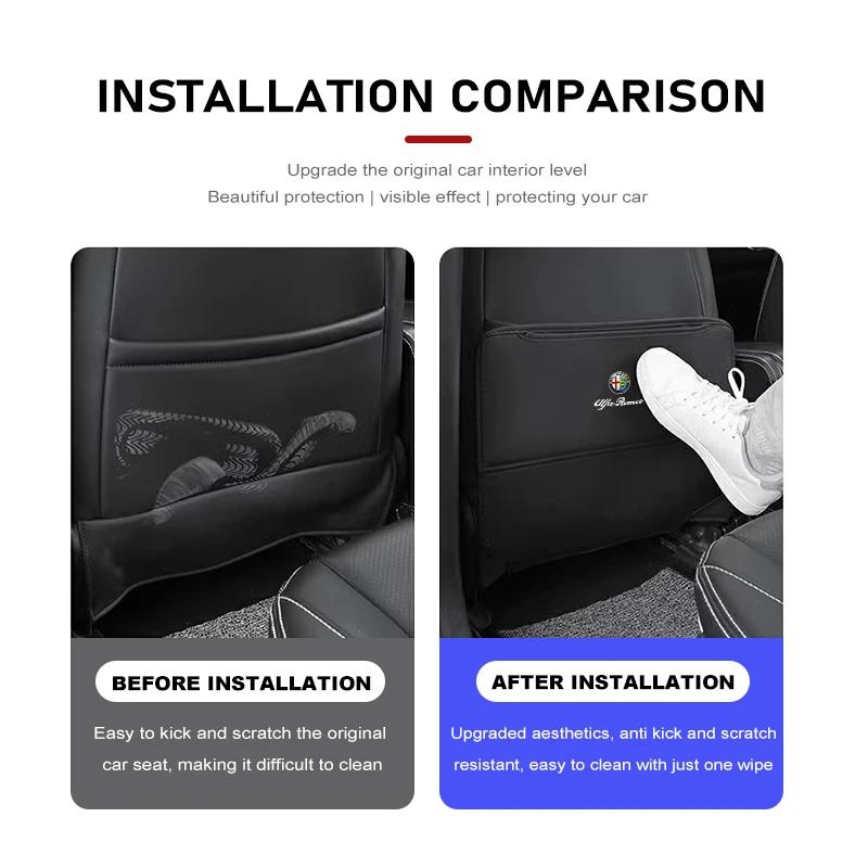 2pcs Leather Car Seat Anti Kick Pad Seat Back Protector Mats For Alfa Romeo Giulia 147 Mito 156 159 166 GT Stelvio Brera VolanteMX1