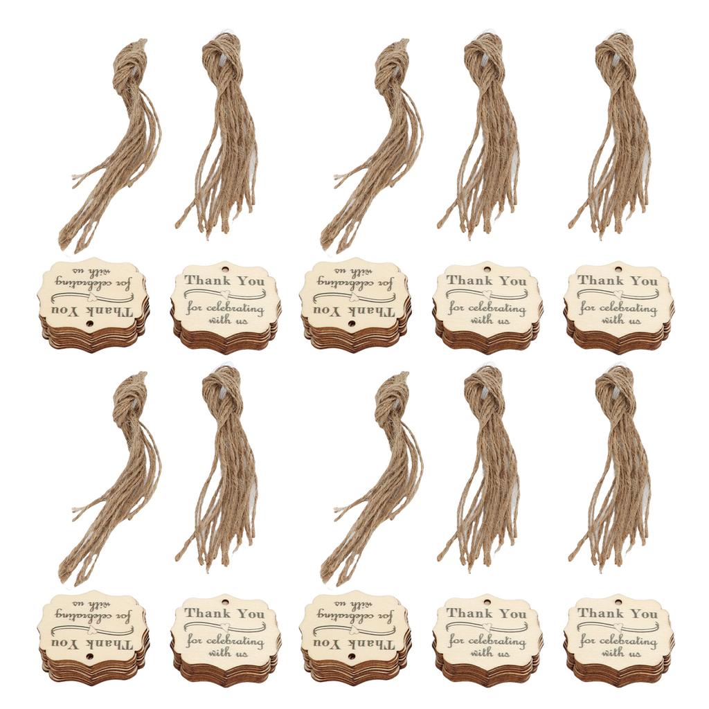 20 Sets Wood Thank You Tag Crafts Wooden Thanksgiving Gift Wrapping Tag Card Decoration with Rop