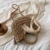 Yogodlns Соломенная сумка женская сумка ручной работы в форме луны с кружевным бантом, сумка из ротанга, большая вместительная повседневная пляжная сумка через плечо на шнурке