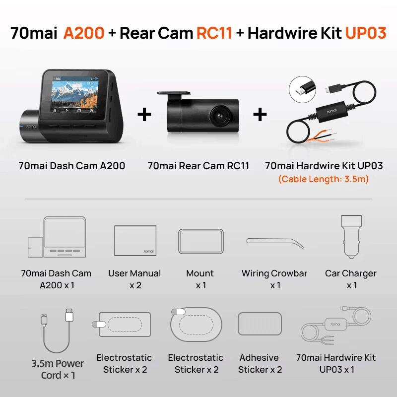 Глобальный 70mai Dash Cam A200 Двухканальная запись 1080P HDR 2'' IPS экран 24H Парковочный монитор 70mai Car DVR A200 WIFI APP 130° FOV