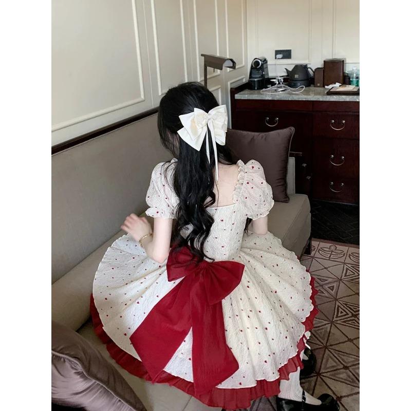 Новое летнее милое мини-платье с французским квадратным воротником, платье принцессы с короткими рукавами и бантом, женские элегантные вечерние винтажные платья, Vestidos