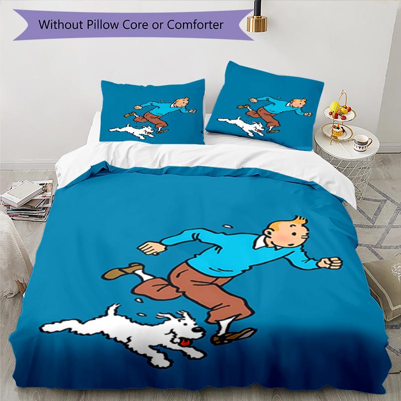 3pcs The Adventures of Tintin pattern bedding set duvet cover set includes duvet cover &pillowcases, perfect all season bedroom decoration & gift