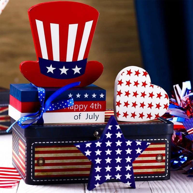 4Th Of July Patriotic Table Sign Patriotic Table Decor Rustic Memorial Strip Sign Desktop US Flag Pattern Centerpieces For