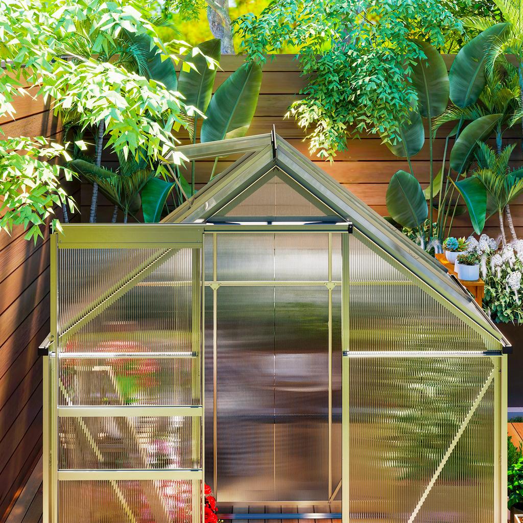 192.5 x 131cm Walk-In Polycarbonate Greenhouse - Silver-Tone