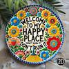 2d Flat 20*20cm "Welcome To My Happy Space, " Circular Wooden Signs, Durable, Easy To Hang Decorations, Suitable for Bedrooms, Kitchens, Restaurants