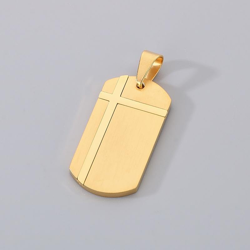 Punk Stainless Steel Square Pendant Necklace for Men Simple Stone Pattern Dog Tag Accessories Personalized Trendy Jewelry