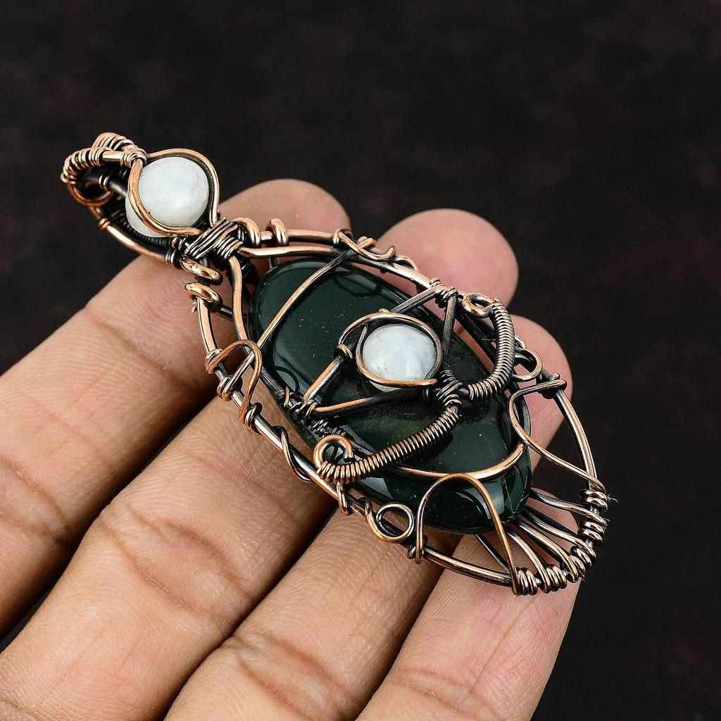 Evil Eye Bloodstone Copper Pendant Gemstone Copper Wrapped Jewelry Handmade Pendant Rainbow Moonstone Pendant Evil Eye Jewelry Gift For Her