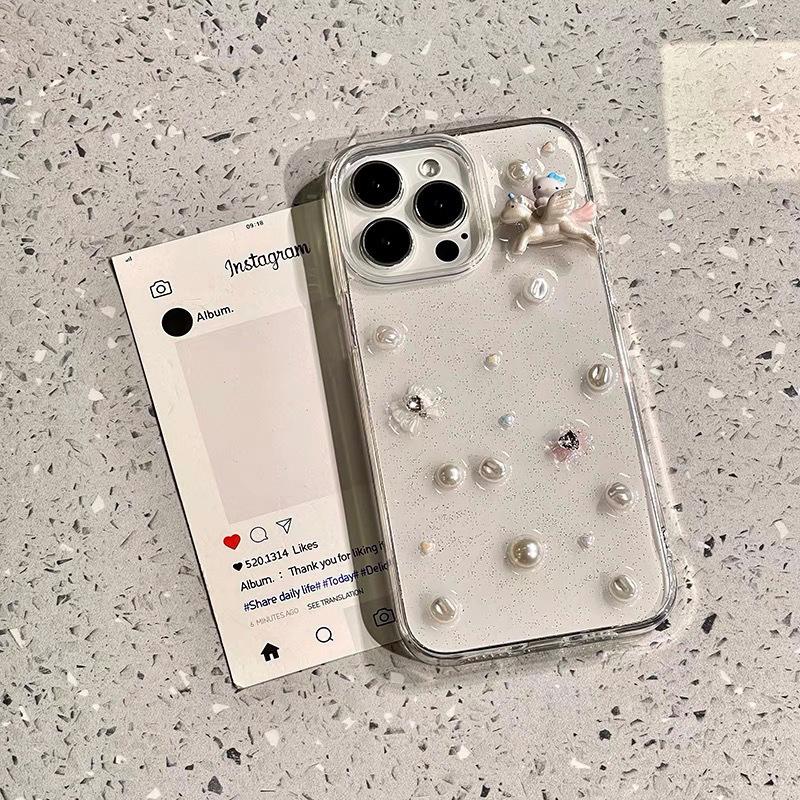 Чехол для телефона с бантом, жемчужным блеском, для IPhone17promax Tianma KT Cat для Apple 16, со стразами 14, женский