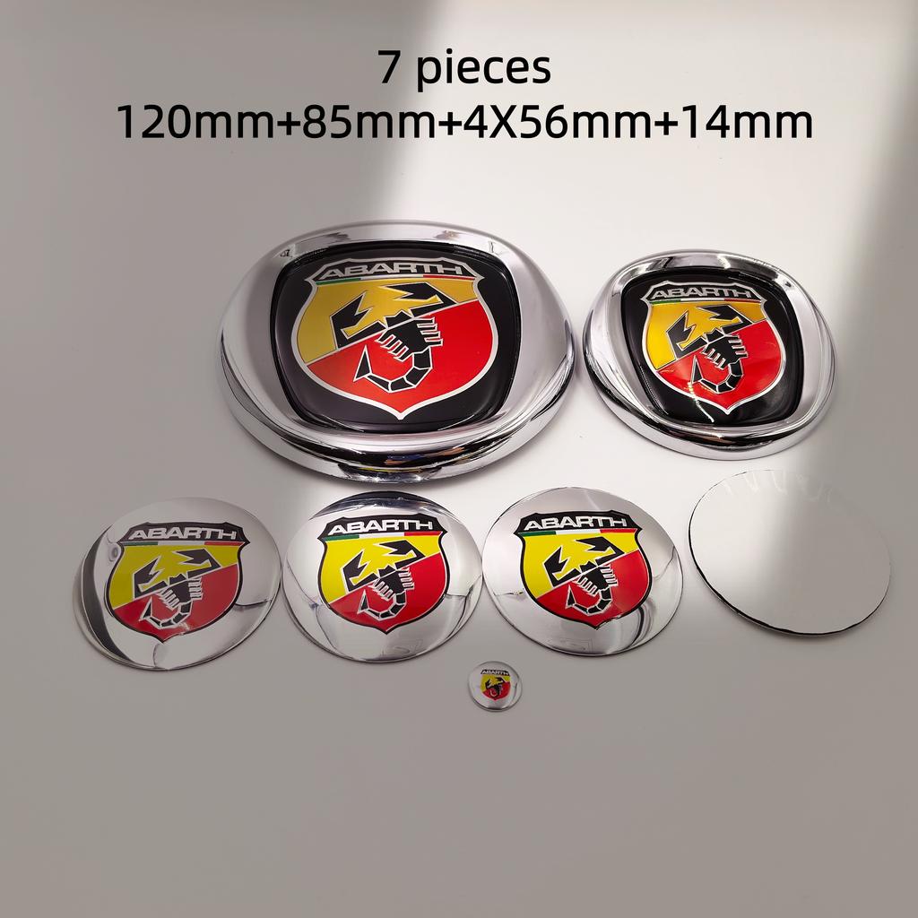 7pcs fiat Abarth Car Hood Front Bonnet Grill Rear Trunk Emblem Logo Badge 85/95/100/120mm Car Wheel Center Caps Hubcap Cover