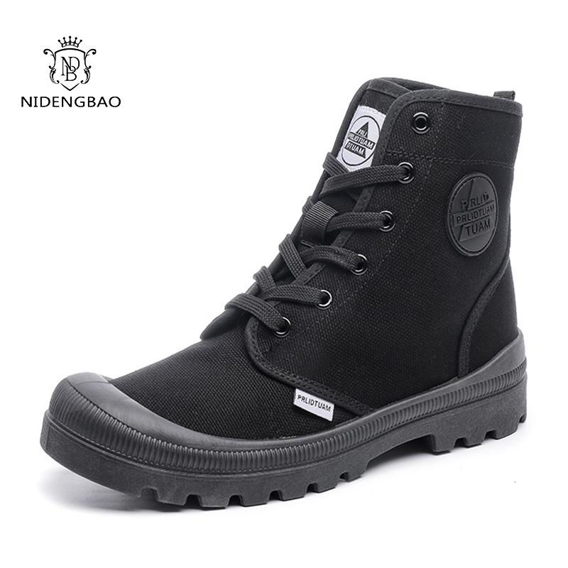 Парусиновые туфли Мужские ботинки для отдыха Высокие ботинки на плоской подошве Мужские ботинки в стиле милитари Парная обувь Повседневные ботинки на весну и осень