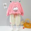 Infants Kids Clothing Girls Long Sleeve Set Spring Autumn Cartoon Print Sweatshit and Trousers Sport Suit Tracksuit Toddler Clothes Outfit for 2-10 Y