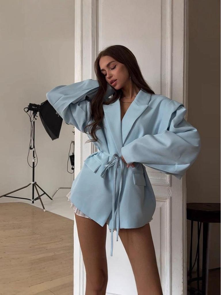 Женский блейзер 2025 года в корейском стиле с поясом и подплечниками для весны/осени