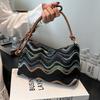 Этнический стиль полосатая сумка кроссбоди расслабленное ощущение сумка-ведро кроссбоди для поездок широкополосная одноплечевая вязаная сумка подмышку женщины