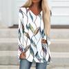 Women's Casual Long Sleeved V-neck Floral Print Long Loose T-shirt Top