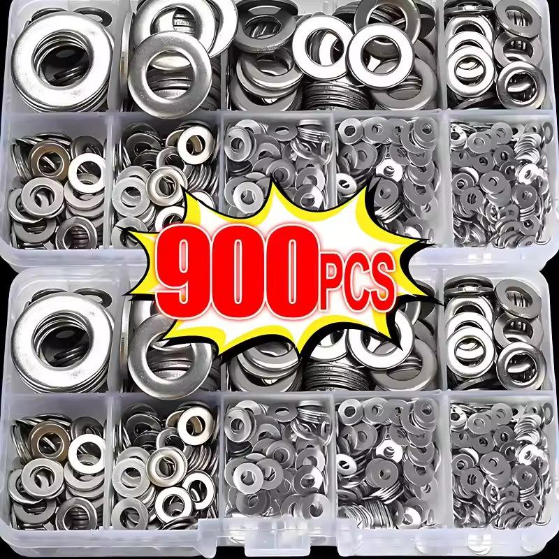Boxed Flat Washer Assortment, 900pcs, M2-M12 O-ring Metal Washers