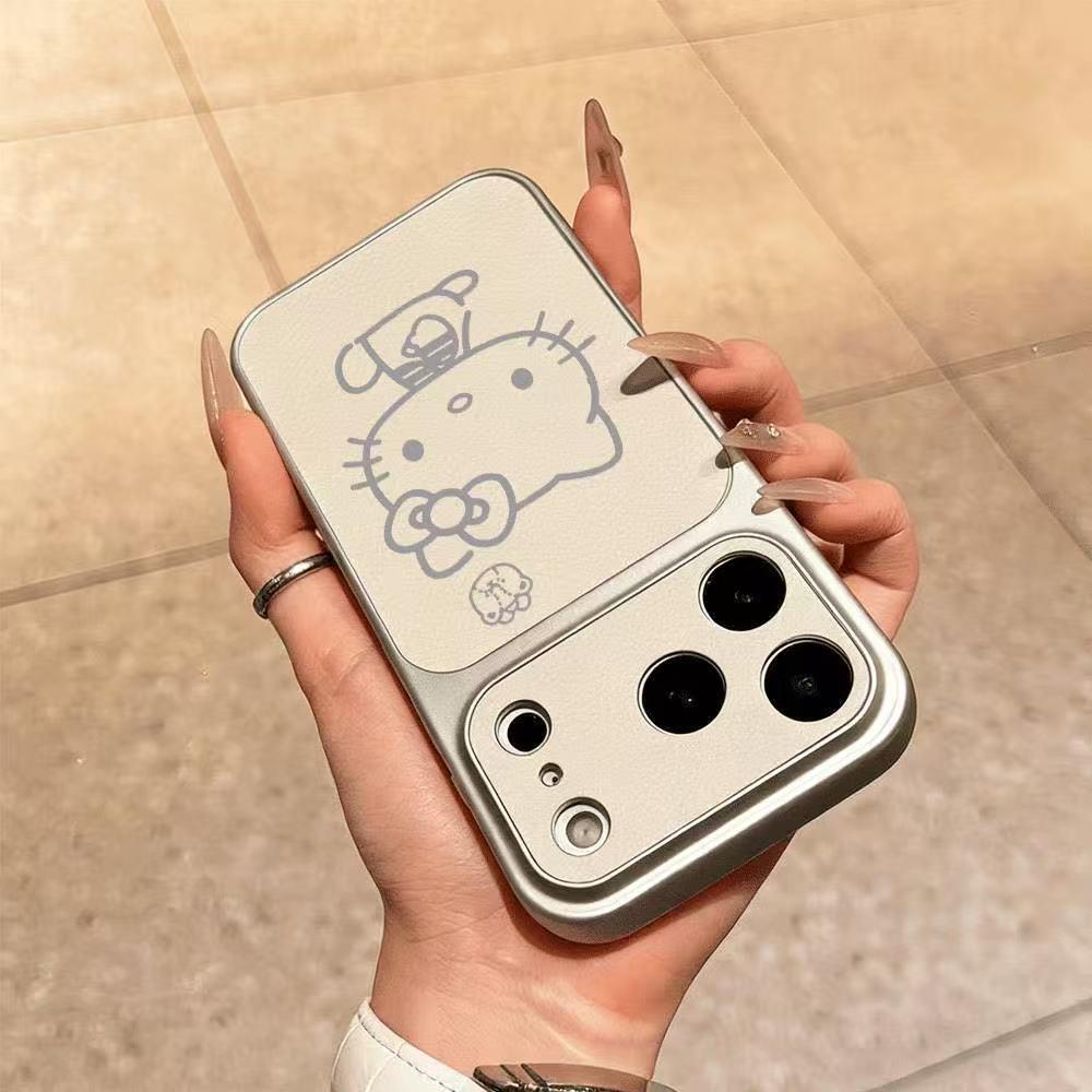 Чехол Line Kitty с покрытием, имитирующим кожу, противоударный, для Apple 17 Pro Max, 16 Pro, 15, 14 Plus и 13