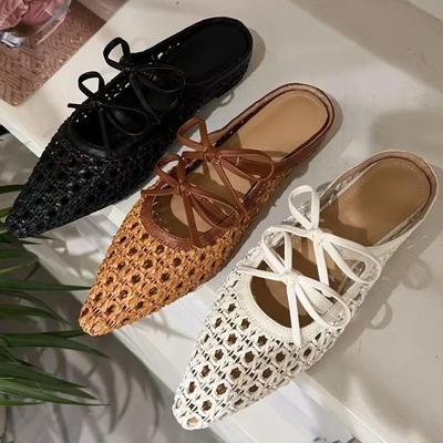 Модные Удобные Женские Мюли-Шлепанцы с Полым Плетением, Модные Декоративные Банты, Брендовые Слайд-Сандалии, Элегантные Нескользящие Уличные Пляжные Сандалии