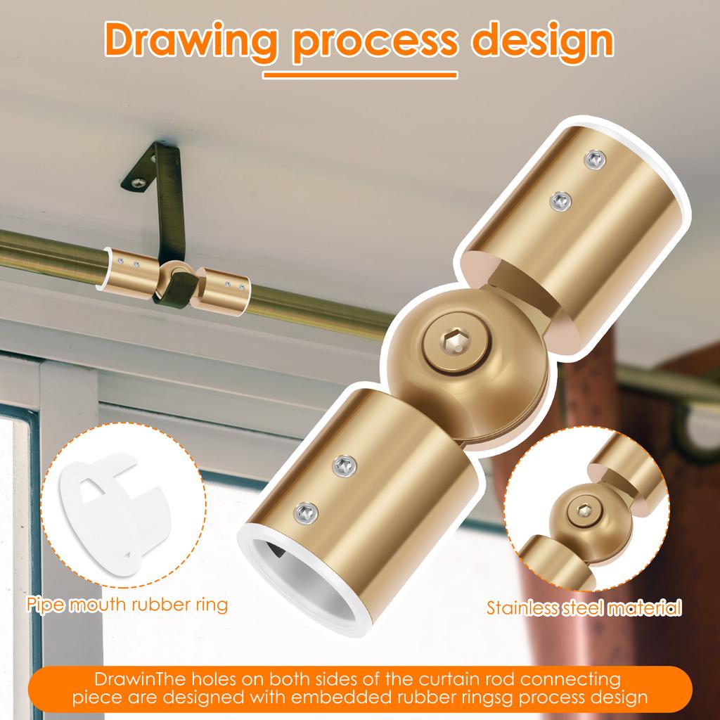 2Pcs Curtain Rod Corner Connector 90°to180° Adjustable Angle Hinged Elbow Curtain Rod Connector for 1inch Bay Window Curtain Rod