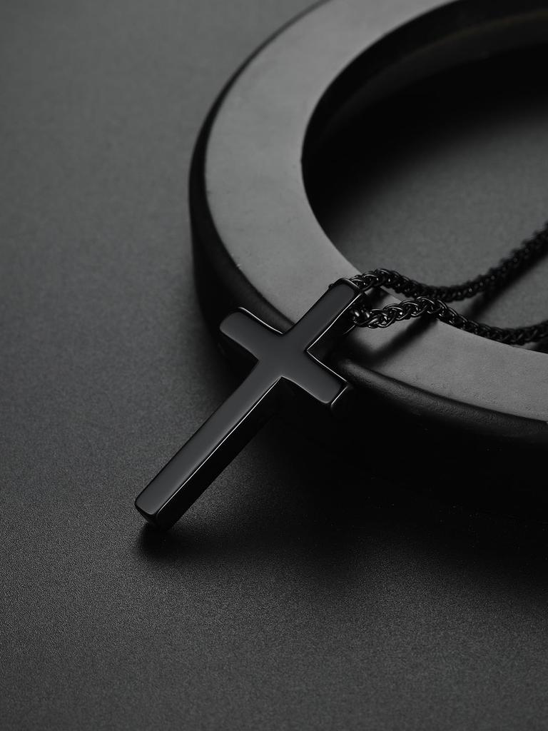 Ожерелье с крестом, хирургическая нержавеющая сталь, крест, кулон, черный аксессуар [ChainsHouse] для мужчин